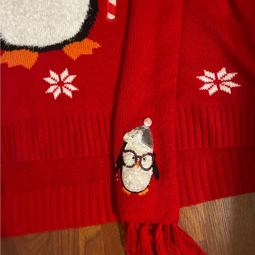 Holiday Time Penguin Sweater Sz L Matching Scarf Red Snowflake Christmas  NWOT - Picture 7 of 10